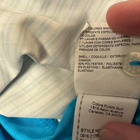 Puma Golf Blue and White Striped Short Sleeve Performance Wear Polo Size L - Picture 7 of 10